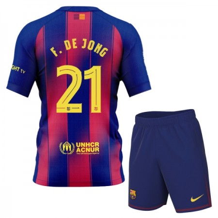Fotbalové dresy FC Barcelona F. De Jong 21 Dětské Domácí Dres 2025-26 Krátký Rukáv Fotbalové dresy FC Barcelona F. De Jong 21 Dětské Domácí Dres 2025-26 Krátký Rukáv